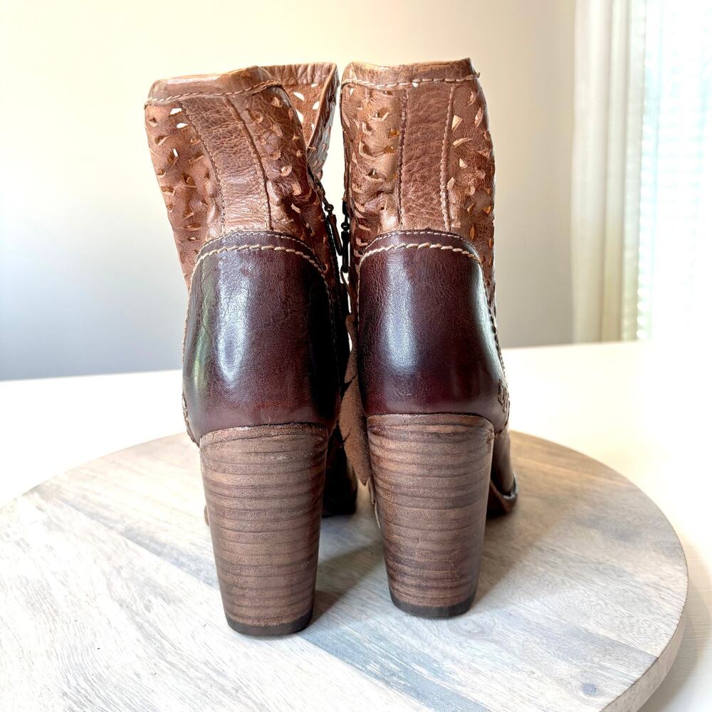 Bed Stu Perforated Leather Ankle Boots Laser Cut Stacked Heel Rustic Women's 8.5 - Picture 8 of 13